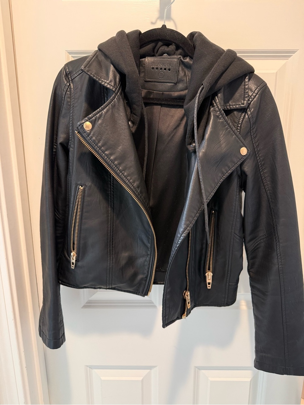 Blank NYC Faux leather jacket with detachable hood